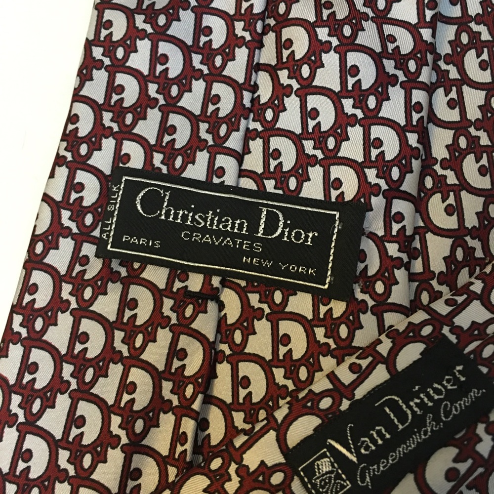 Christian Dior vtg silk necktie red oblique print - Picture 4 of 4